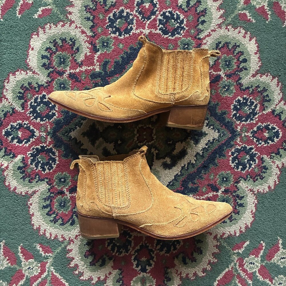 ZARA Woman's 100% Leather Cowboy Boots Size 8 / 39 Brown Tan Embroidered